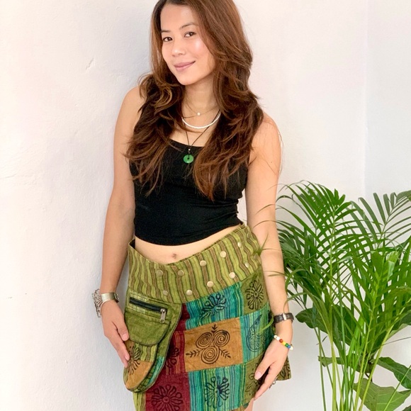 Patchwork Cotton Wrap Skirt with Blockprint - Picture 4 of 13